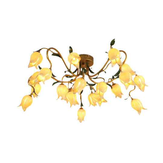 Stunning Starburst Ceiling Light Fixture - Rustic Brass Metal LED Flower Semi Flush Mount Lighting (20 Heads)