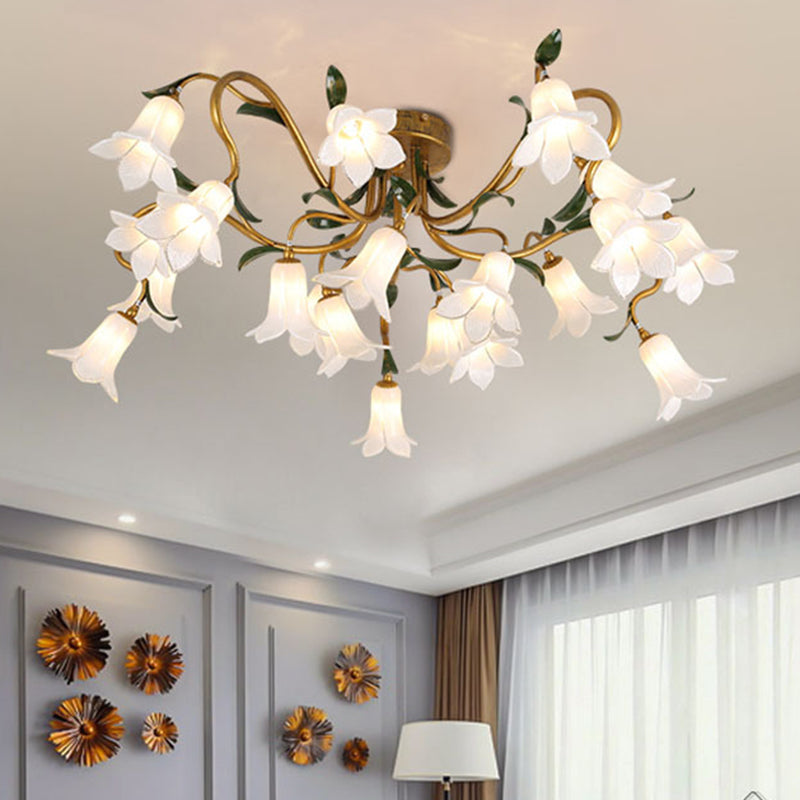 Stunning Starburst Ceiling Light Fixture - Rustic Brass Metal LED Flower Semi Flush Mount Lighting (20 Heads)