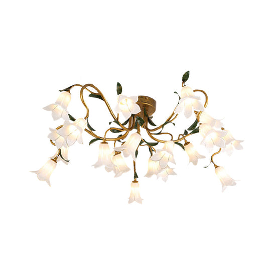 Stunning Starburst Ceiling Light Fixture - Rustic Brass Metal LED Flower Semi Flush Mount Lighting (20 Heads)