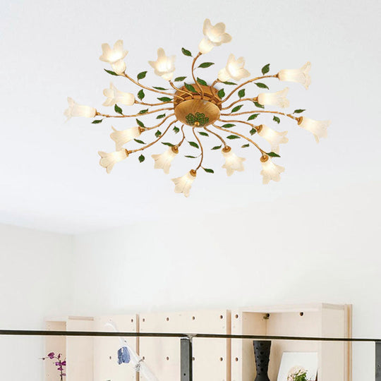 Romantic Brass Spiral LED Flower Ceiling Light Fixture - Semi Flush, 16 Heads - Bedroom Décor