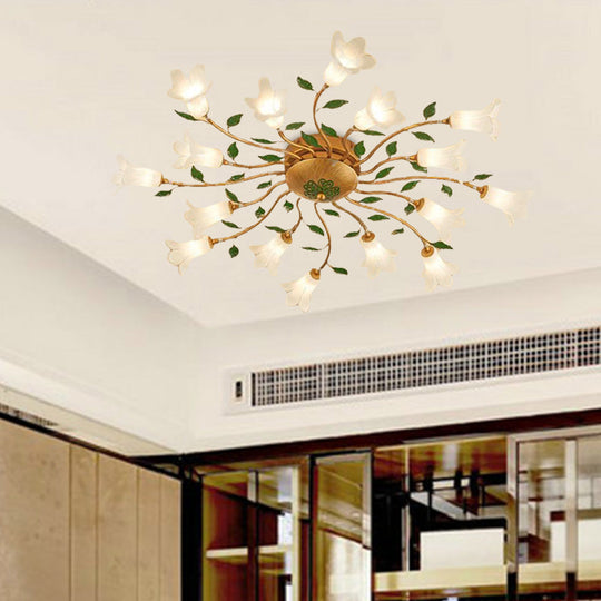 Romantic Brass Spiral Led Flower Ceiling Light Fixture - Semi Flush 16 Heads Bedroom Décor