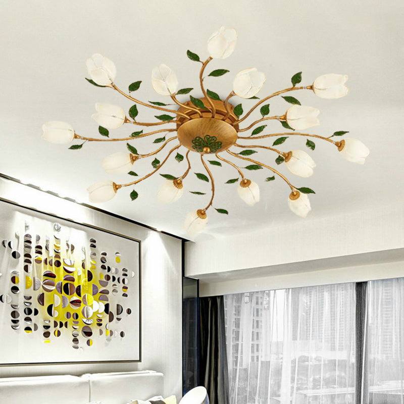 Romantic Brass Spiral Led Flower Ceiling Light Fixture - Semi Flush 16 Heads Bedroom Décor / C