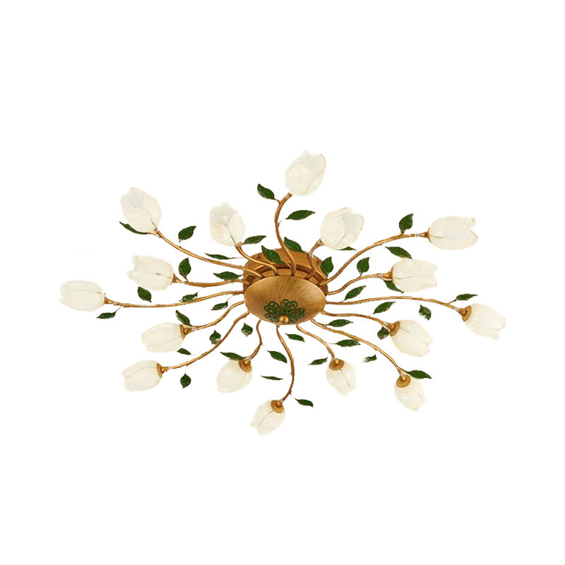 Romantic Brass Spiral LED Flower Ceiling Light Fixture - Semi Flush, 16 Heads - Bedroom Décor