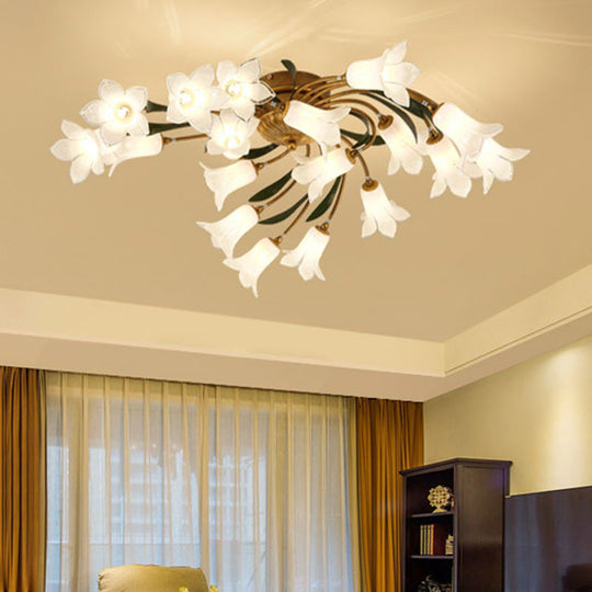 18-Light Brass LED Ceiling Semi-Flush Mount for American Garden Inspired Living Rooms