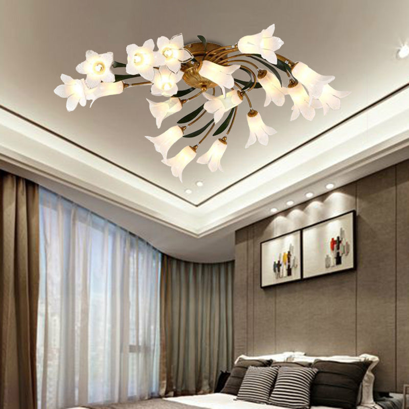 18-Light Brass LED Ceiling Semi-Flush Mount for American Garden Inspired Living Rooms