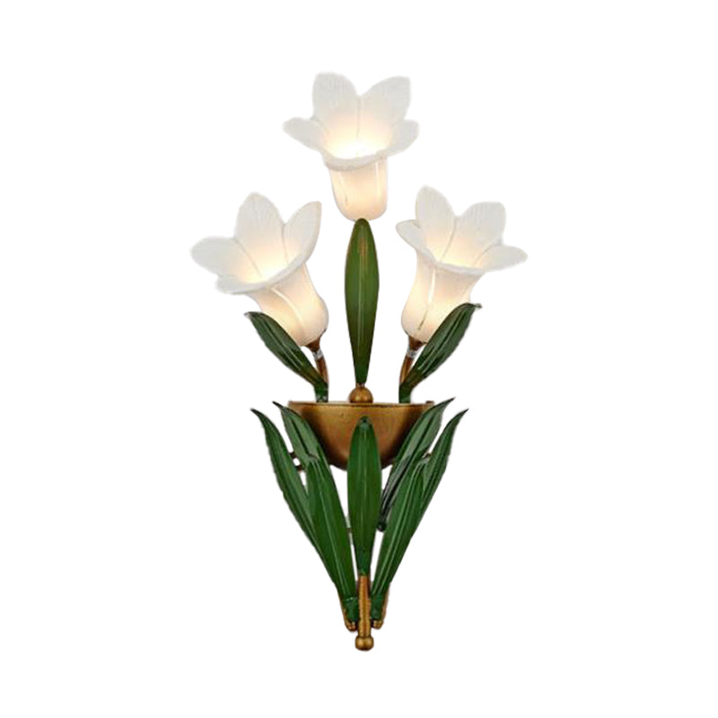 Pastoral Style Metal Lily Led Wall Mount Light With Gold Finish - 3/6/10 Lights Ideal For Living