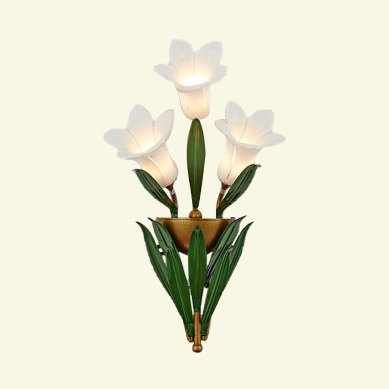 Pastoral Style Metal Lily Led Wall Mount Light With Gold Finish - 3/6/10 Lights Ideal For Living