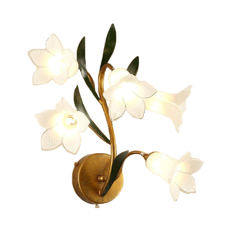 Gold Metal Led Wall Sconce Light With 5 Heads - Countryside Flower Mount Lamp For Living Room