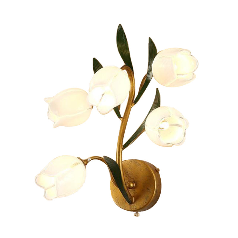 Gold Metal Led Wall Sconce Light With 5 Heads - Countryside Flower Mount Lamp For Living Room