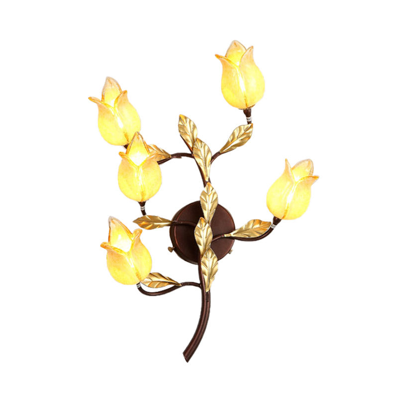 Blossom Metal Wall Sconce - 5-Head Led Lighting Fixture In Brass For Living Room Pastoral Design