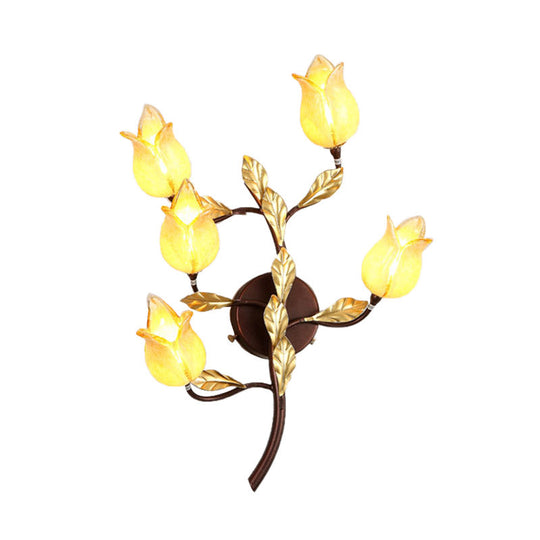 Blossom Metal Wall Sconce - 5-Head Led Lighting Fixture In Brass For Living Room Pastoral Design