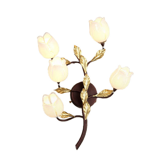 Blossom Metal Wall Sconce - 5-Head Led Lighting Fixture In Brass For Living Room Pastoral Design