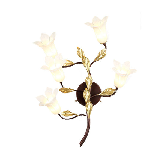 Blossom Metal Wall Sconce - 5-Head Led Lighting Fixture In Brass For Living Room Pastoral Design