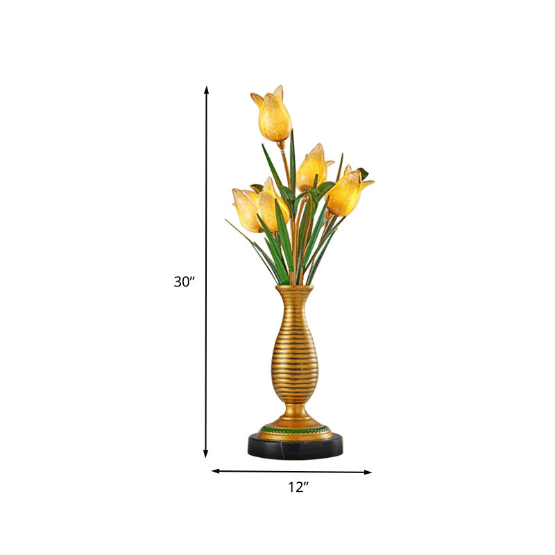 Gold Tulip Led Table Lamp - American Garden Metal With 5 Lights Living Room Nightstand Light