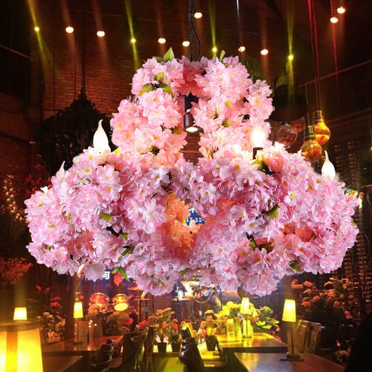 Eliza - Industrial Metal Floral Chandelier Lamp Industrial 7 Lights Restaurant Ceiling Pendant in Pink