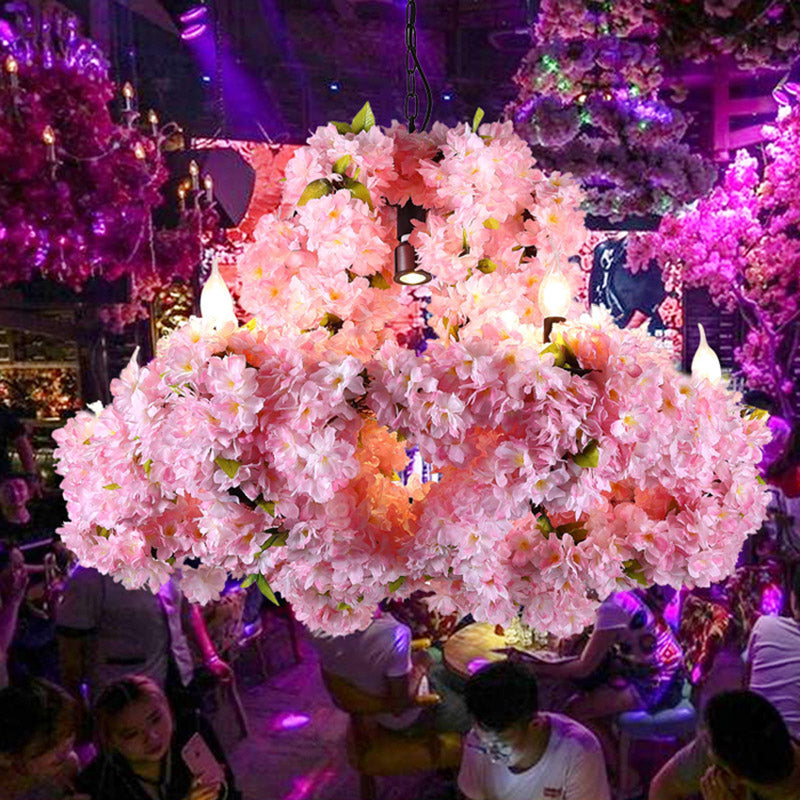 Eliza - Industrial Metal Floral Chandelier Lamp Industrial 7 Lights Restaurant Ceiling Pendant in Pink