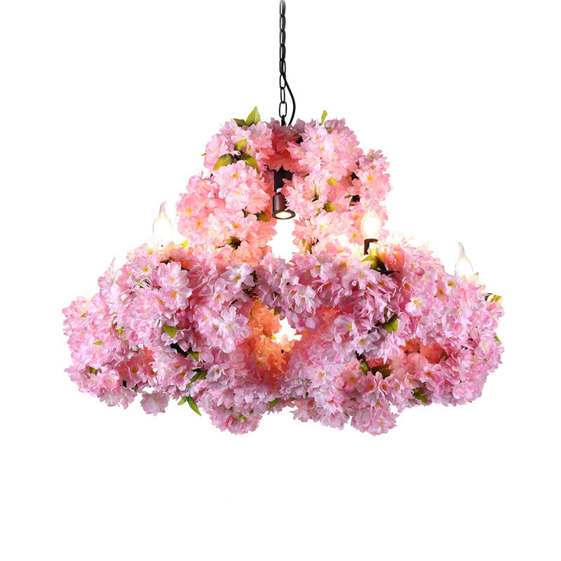 Eliza - Industrial Metal Floral Chandelier Lamp Industrial 7 Lights Restaurant Ceiling Pendant in Pink