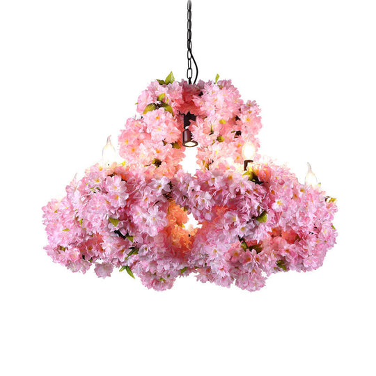 Eliza - Industrial Metal Floral Chandelier Lamp Industrial 7 Lights Restaurant Ceiling Pendant in Pink