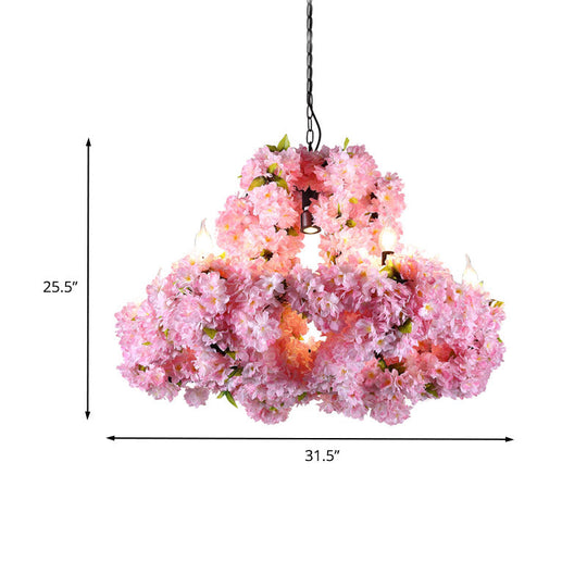 Eliza - Industrial Metal Floral Chandelier Lamp Industrial 7 Lights Restaurant Ceiling Pendant in Pink