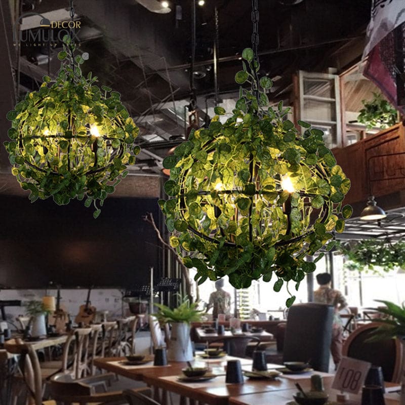 Industrial Metal Restaurant LED Chandelier with 4 Green Orb Pendant Lights in 3 Sizes