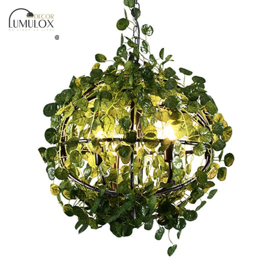 Industrial Metal Restaurant LED Chandelier with 4 Green Orb Pendant Lights in 3 Sizes