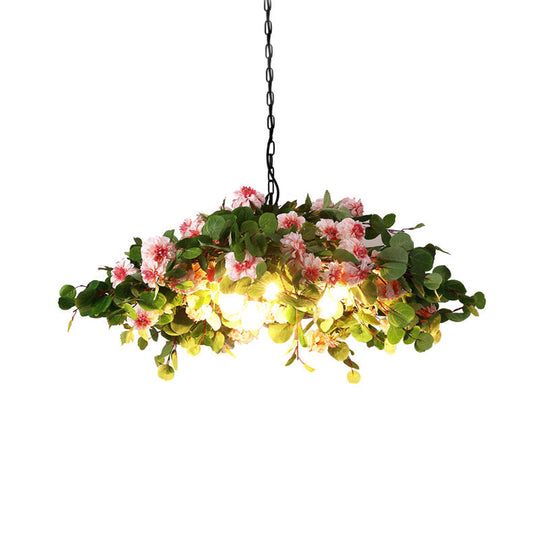 Retro Blossom Metal Chandelier - Green LED Ceiling Lamp, 3 Lights, Restaurant Lighting - Sizes: 16"/19.5"/23.5