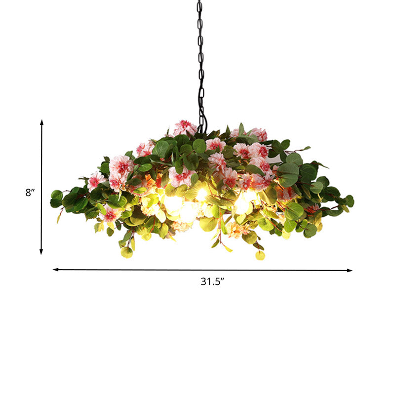 Retro Blossom Metal Chandelier - Green LED Ceiling Lamp, 3 Lights, Restaurant Lighting - Sizes: 16"/19.5"/23.5