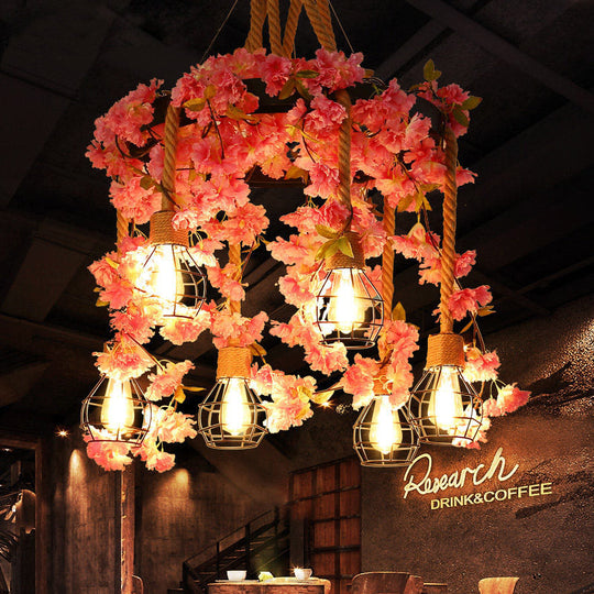 Bare Bulb Cluster Pendant Led Flower Hanging Lamp - Antique Pink/Rose Red Metal Ideal For