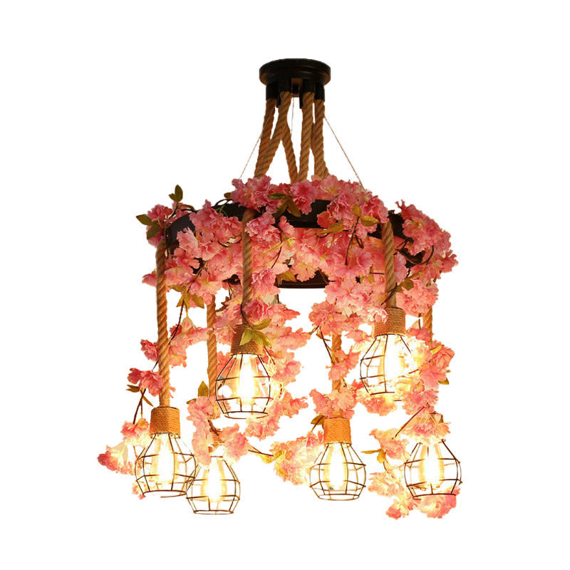 Antique Pink/Rose Red Metal LED Flower Cluster Pendant Lamp - 4/6 Lights - Ideal for Restaurants