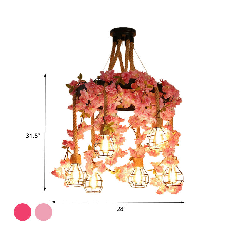 Antique Pink/Rose Red Metal LED Flower Cluster Pendant Lamp - 4/6 Lights - Ideal for Restaurants