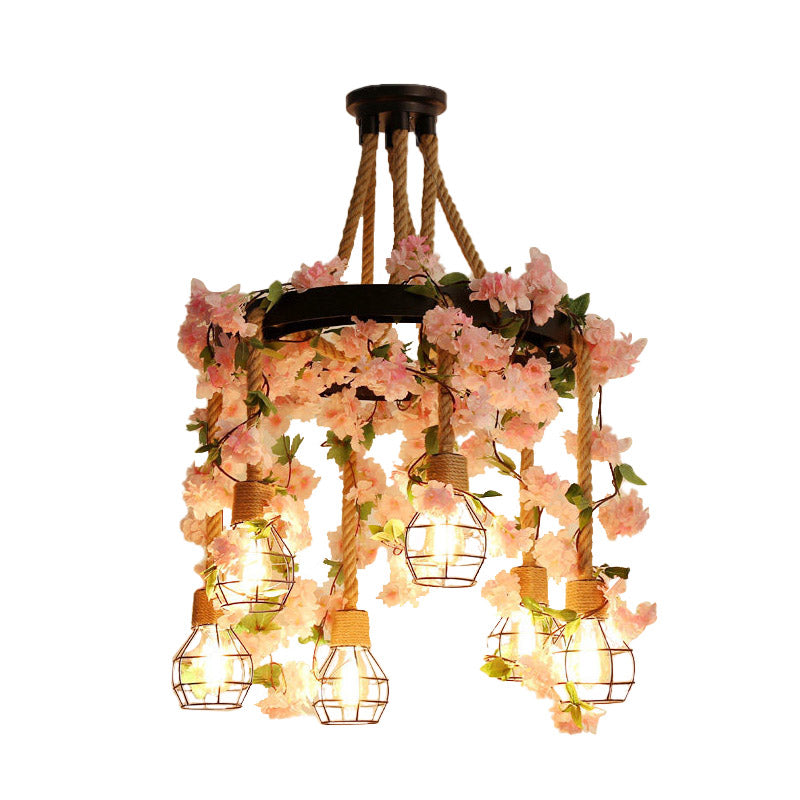 Antique Pink/Rose Red Metal LED Flower Cluster Pendant Lamp - 4/6 Lights - Ideal for Restaurants