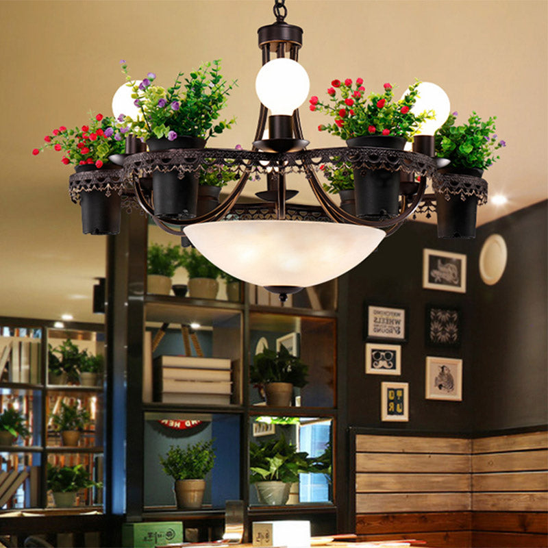 Industrial Black Metal Led Flower Pendant Light With 9 Lights - Perfect For Restaurants