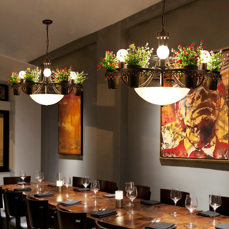 Industrial Black Metal Led Flower Pendant Light With 9 Lights - Perfect For Restaurants