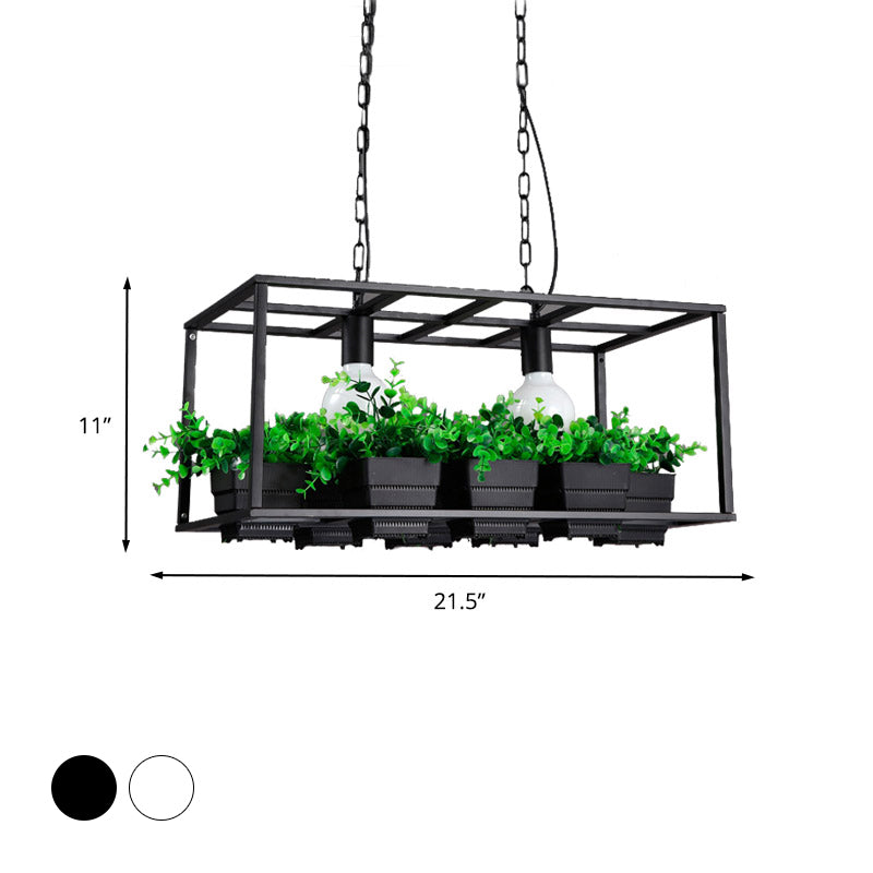 Antiqued Metal Island Lamp: 2 Heads Black/White Hanging Ceiling Light For Restaurants - 21.5/25.5