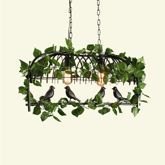 Retro Birdcage Island Light Fixture - Metal Led Plant Ceiling Lamp In Black With 2/3/4 Bulbs