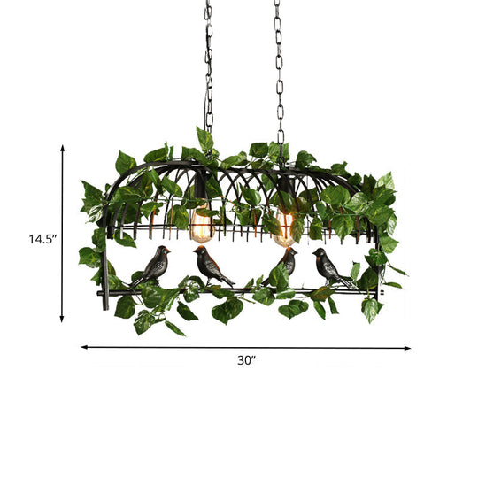 Retro Birdcage Island Light Fixture - Metal Led Plant Ceiling Lamp In Black With 2/3/4 Bulbs