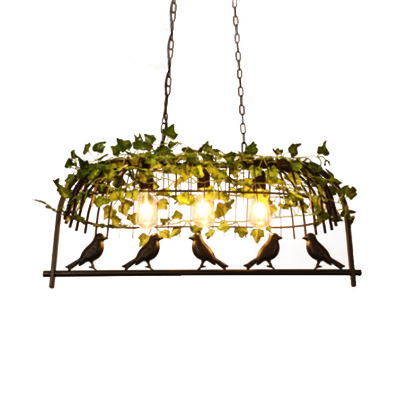 Retro Birdcage Island Light Fixture - Metal Led Plant Ceiling Lamp In Black With 2/3/4 Bulbs