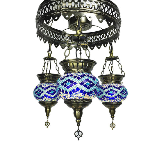 Traditional Stained Art Glass Oval Chandelier - Bedroom Ceiling Lighting (3 Heads) In