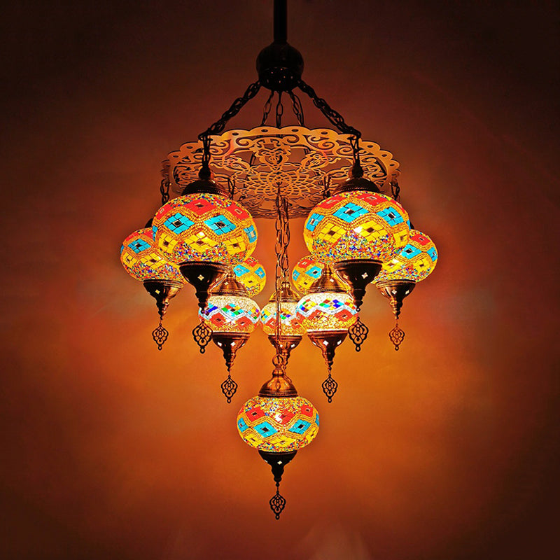 Traditional Oval Chandelier Lamp - Hand Cut Glass White/Yellow/Orange 10 Lights Ideal For Dining