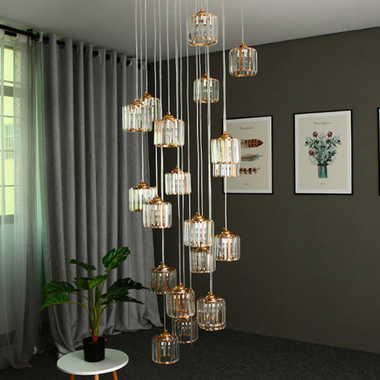 Modernist Multi-Light Pendant With Amber Crystal Shade For Living Rooms