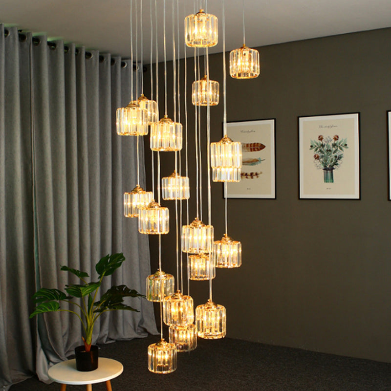 Modernist Multi-Light Pendant With Amber Crystal Shade For Living Rooms