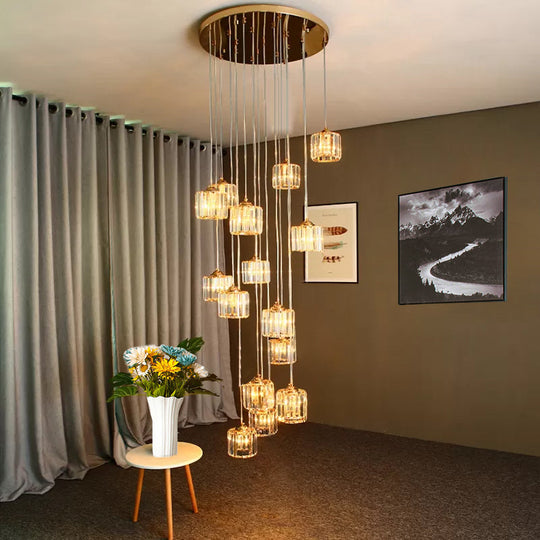 Modernist Multi-Light Pendant With Amber Crystal Shade For Living Rooms