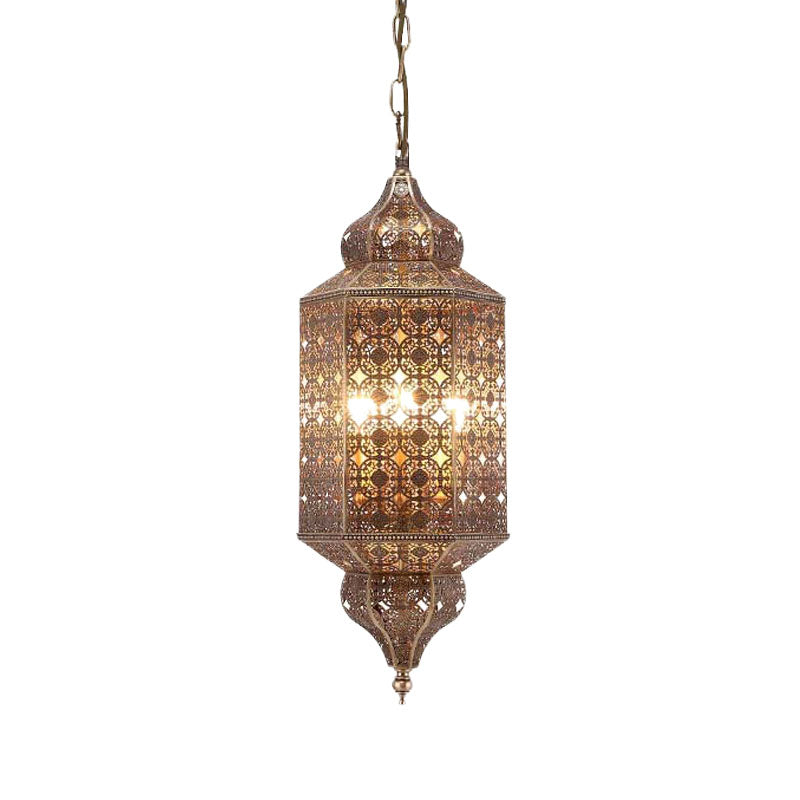 Antiqued Brass 1-Bulb Pendant Lantern Light Fixture For Restaurants