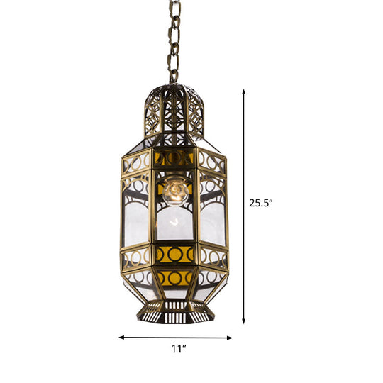 Traditional Brass Hanging Lantern Pendant With Chain - Metallic 1-Head Suspension Lamp