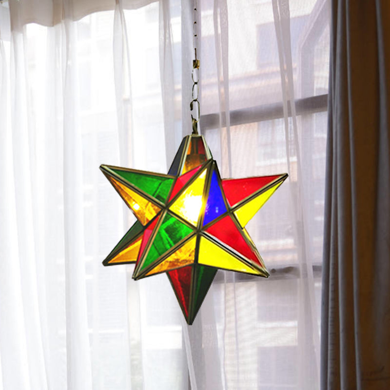 Green Metal Star Shape Pendant Light - Traditional 1-Head Suspension Lamp