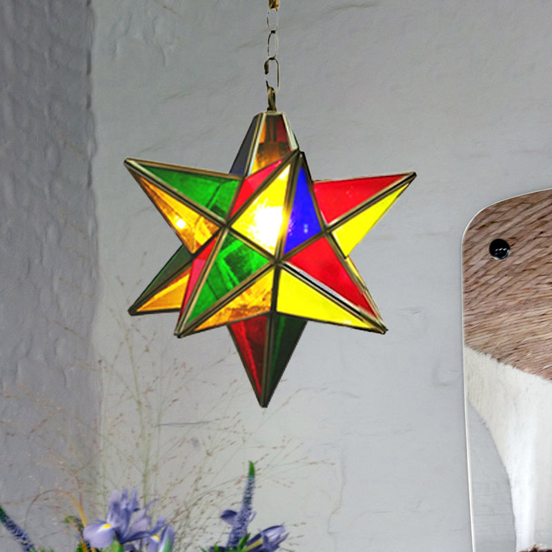 Green Metal Star Shape Pendant Light - Traditional 1-Head Suspension Lamp