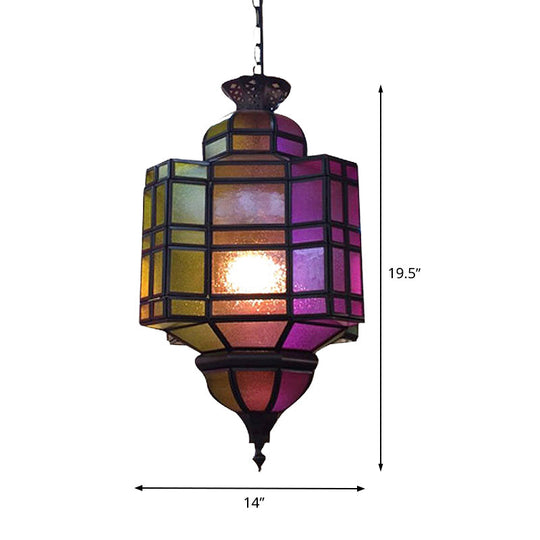 Antiqued Metal Lantern Ceiling Light: Purple Suspension Lamp