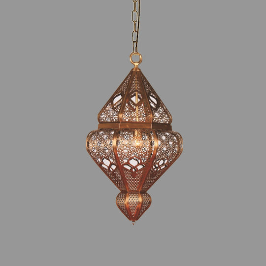 Antiqued Brass Pendant Light Fixture With Metallic Urn Shade