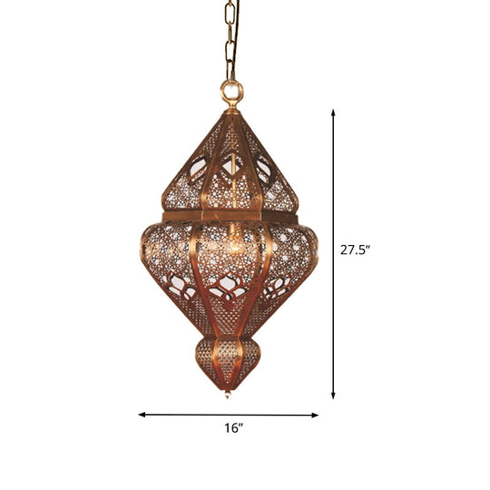 Antiqued Brass Pendant Light Fixture With Metallic Urn Shade