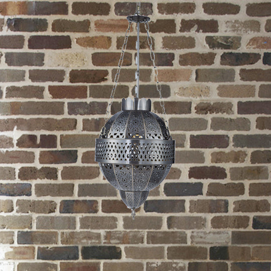 Rustic Metal Hanging Light Fixture - Global 1-Bulb Pendant Lamp In Grey For Living Room Suspension